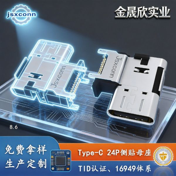 TYPE-C 24PIN 母座 侧贴 CH=5.1/7.2/8.6